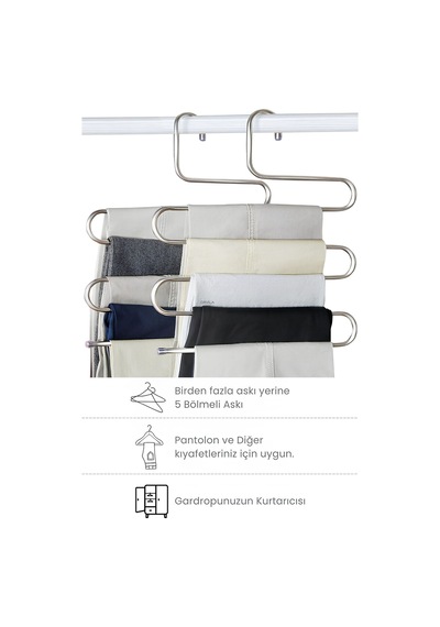 5 Bölmeli Metal Elbise Askısı - Giysi Pantalon Eşarp Fular Kıyafet Gardrop Düzenleyici Organizer Met Diğer