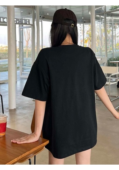 Flood Of Style Kadın Siyah Tavşan Baskılı Oversize T-shirt
