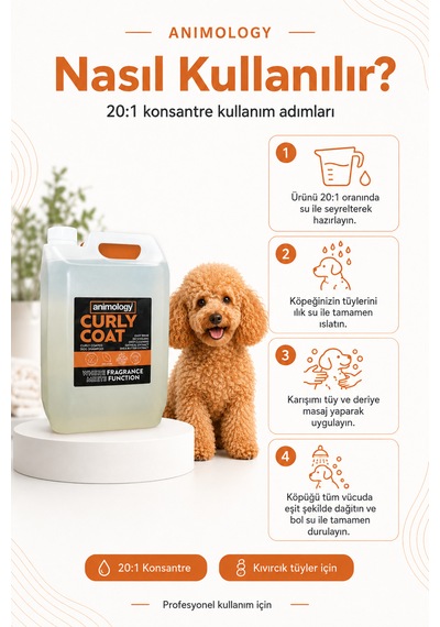 Animology Curly Coat Kıvırcık Tüylü Köpekler İçin Hacim Verici Ve Kabartıcı 1:20 Konsantre Şampuan 5 Lt