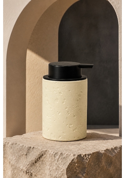 Terra Stoneware Traverten Dokulu Siyah Pompalı Dekoratif Sıvı Sabunluk 500 Ml , 13 X 7.5 Cm Bej