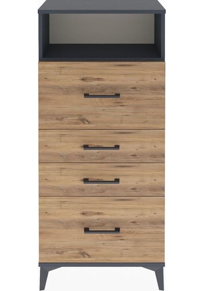 Arges Dolap Tek Raflı 4 Çekmeceli 60x30x134 Antrasit-çam Antrasit