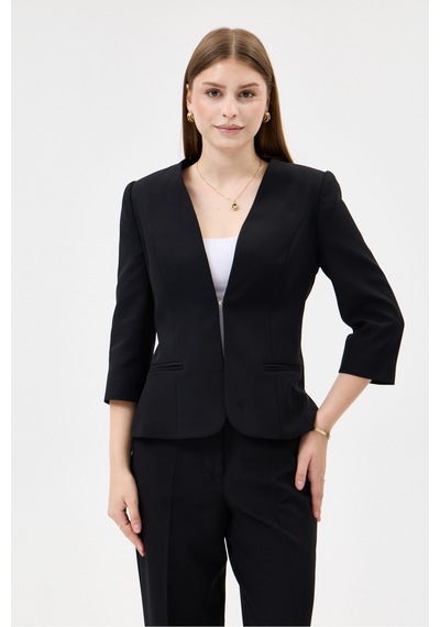 Velnara Moda Siyah Zamansız Klasik Kadın Takım Elbise-v Yaka Ceket & Boru Paça Pantolon Siyah - 927039466 Siyah