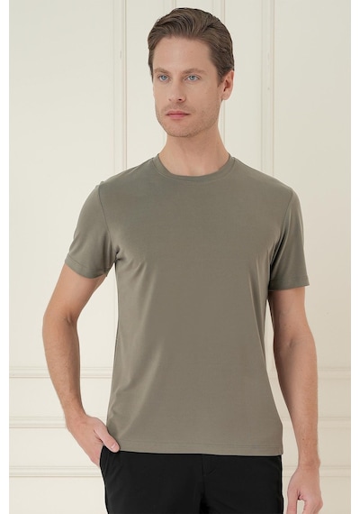 Efor Comfort Fit Bisiklet Yaka Modal Kısa Kol Casual Haki Tişört Ts 895 Haki