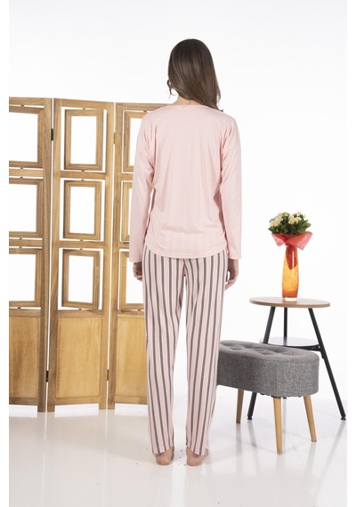 Estiva 24118 Kadın Çizgili Uzun Kollu Yazlık Viskon Pijama Takımı 001