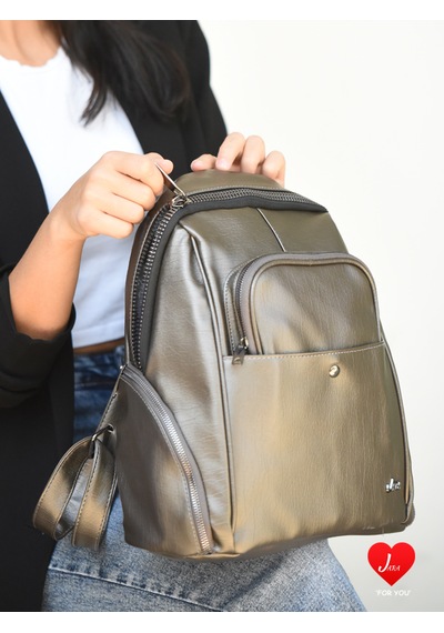 Jara Bag Freya Kadın Sırt Çantası Şık, Yumuşak Dokulu Ve 5 Bölmeli Gümüş