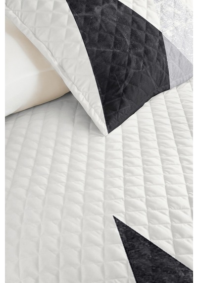 Gri Geometrik Modern Genç Odası Tek Kişilik Pike Takımı - Pudra Minimal 160x220 Cm Yatak Örtüsü Mumlu Köy Hissi