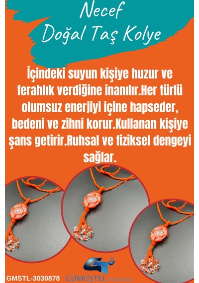 Sertifikalı Necef Doğal Taş Tasarım Kolye El Yapımı Örgü Model Çok REnkli