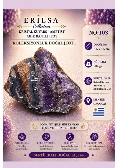 Sertifikalı Kristal Kuvars Ametist Akik Bantlı Jeot Doğal Taş Kol 37301734