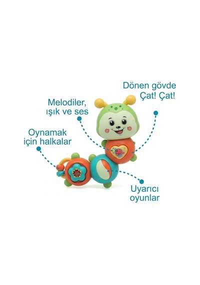 Eğlenceli Renkli Tırtıl Bebek Aksesuarı - Çıngıraklı, Aydınlatmalı Melodili Zeka Destekleyici Bebe Aktivitesi Yaş 6 Ay+