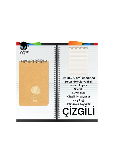 A6 10x15 Cm Çizgili 80 Yaprak Üstten Telli Defter Karton Kapak Krem Renk Kağıt 1.hamur Not Defteri Sarı