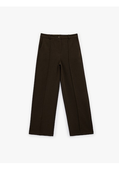 Koton Düz Paça Slim Fit Düğmeli Nervürlü Yüksek Bel Pantolon Kahverengi 6sal40052ık Kahve
