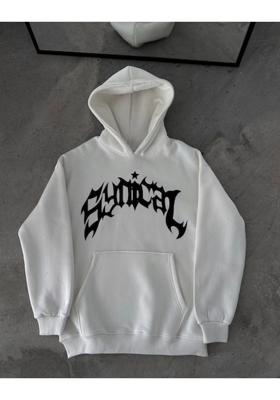Etiler Collection Üç İplik Kapşonlu Baskılı Oversize Sweatshirt- Beyaz