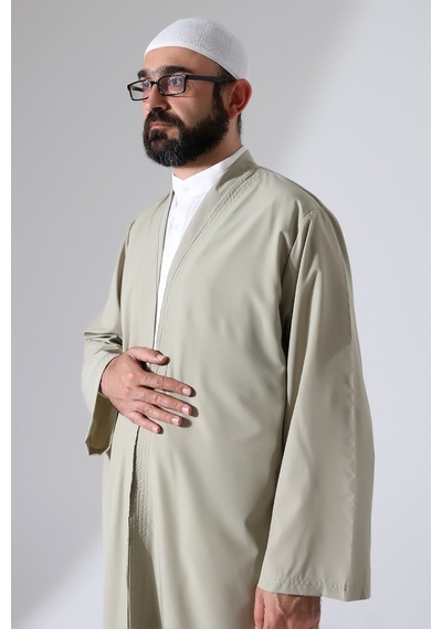 Erkek Namaz Elbisesi Buhara Yaka Cepli Namaz Cübbesi Bej- Brt Bej