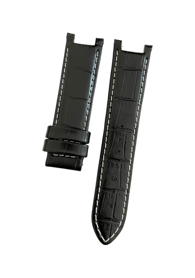 Guess Uyumlu 22 Mm Hakiki Deri Saat Kordonu Klipsli Model - Siyah Beyaz Dikişli