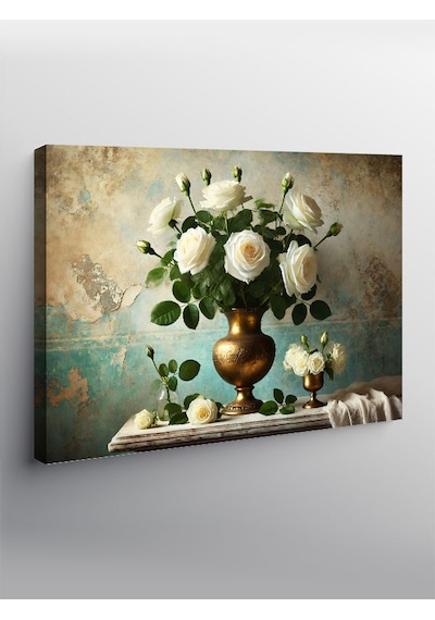 Kanvas Tablo Beyaz Çiçek Vazosu 50cmx70cm