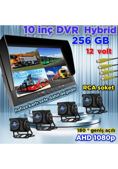 10'' Dvr Ekran 4 Adet 180 Derece Balık Gözü Geniş Açı Ahd Kamera