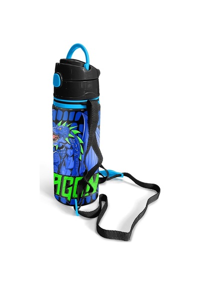 Coral High Kids Siyah Saks Ejderha Desenli Pipetli Alüminyum Matara 600 Ml 11942