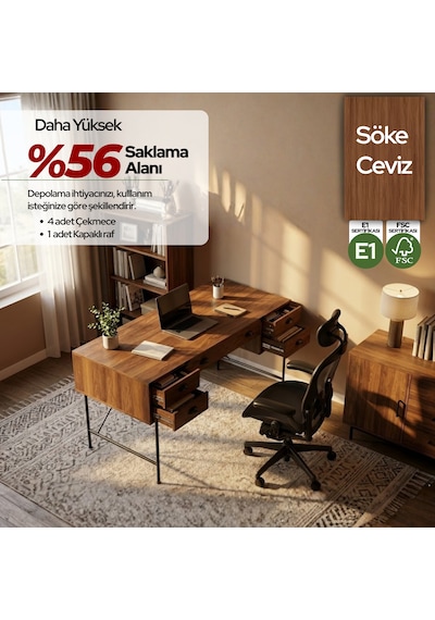 Lamont Çalışma Masası Koyu Ceviz 180x75 Cm Lamont Çalışma Masası Koyu Ceviz 180x75 Cm