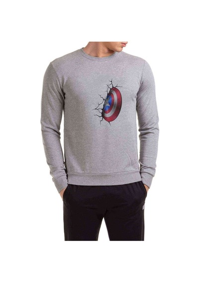 Captain America Shield Wall Baskılı Gri Erkek Örme Sweatshirt