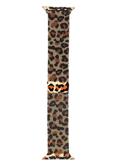 Apple Watch Uyumlu  44mm Zore Krd-01 Leopar Desenli Metal Kordon