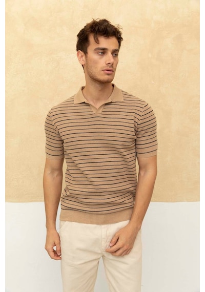 Erkek Yuvarlak Yaka Örme T-shirt Taş