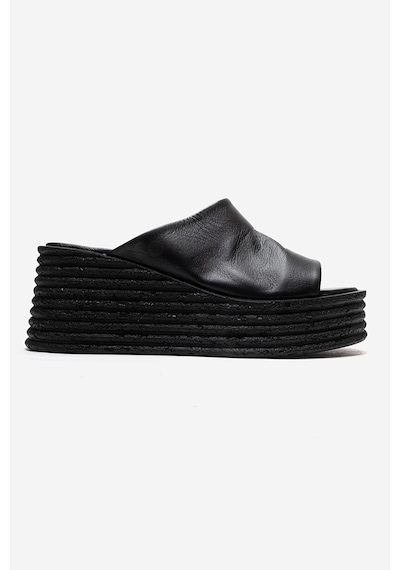 Luvishoes Marc Siyah Cilt Hakiki Deri Dolgu Topuklu Kadın Terlik Siyah
