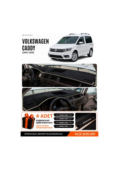 Volkswagen Caddy 2015-2019 Uyumlu Torpido Örtüsü, Torpido Kılıfı - Siyah Bej