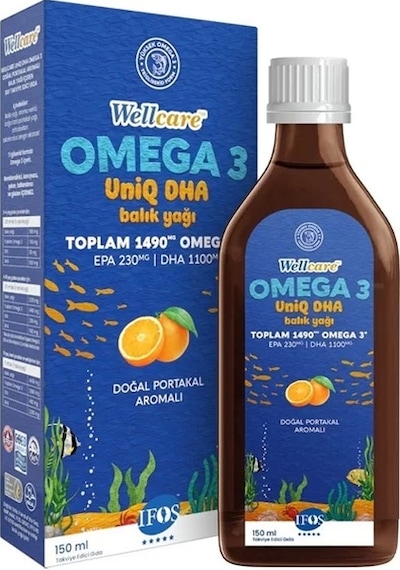 Wellcare Omega 3 Uniq DHA Portakal Aromalı Balık Yağı 150 ML