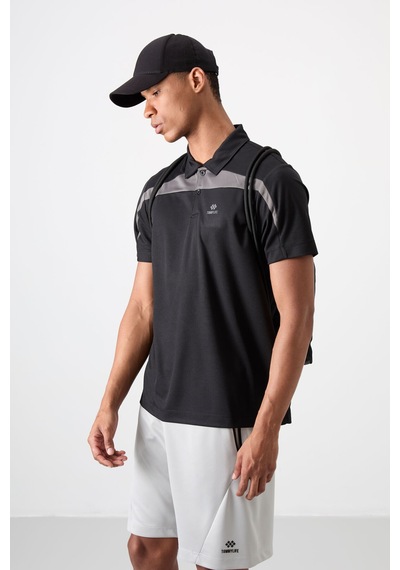 Tommy Life Siyah Polyester Nefes Alan Dokulu İnce Esnek Standart Fit Polo Yaka Erkek Performans T-shirt - 8839 Siyah