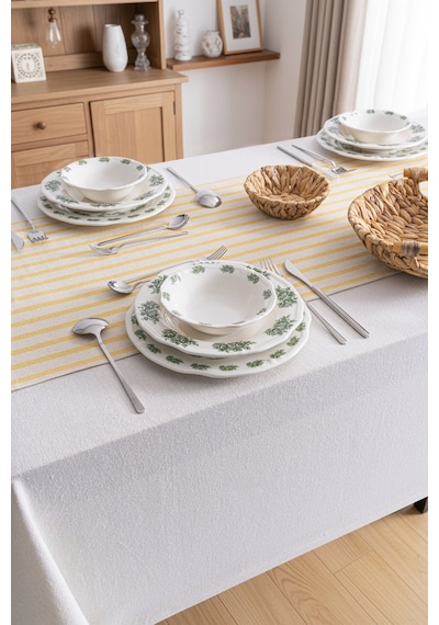 Sarı Çizgili Keten Runner 40x140 Cm - Yumuşak Dokulu Sarı