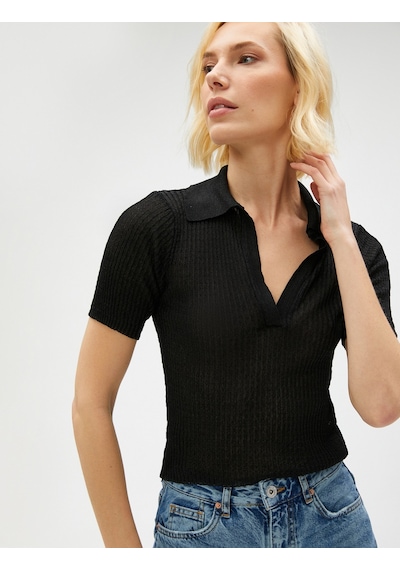 Koton Polo Yaka Triko Kazak Kısa Kollu Siyah 3sak90010ht 3SAK90010HT999 Siyah
