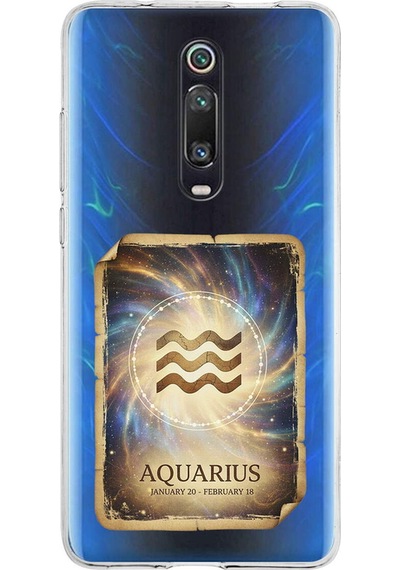 Xiaomi Mi 9t İle Uyumlu Burç Kartları Kova Tasarımlı Şeffaf Silikon Kılıf Şeffaf