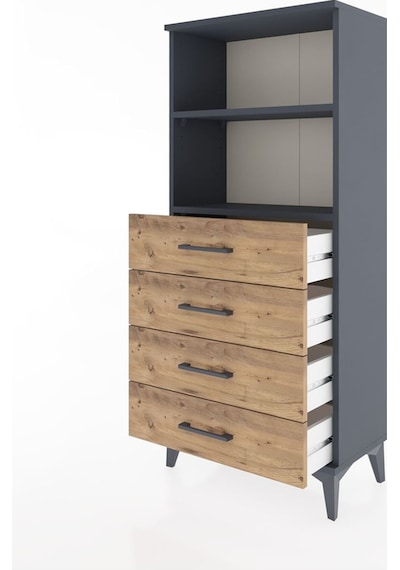 Hyperion Dolap 2 Raflı 4 Çekmeceli 60x44x134 Antrasit-çam Antrasit