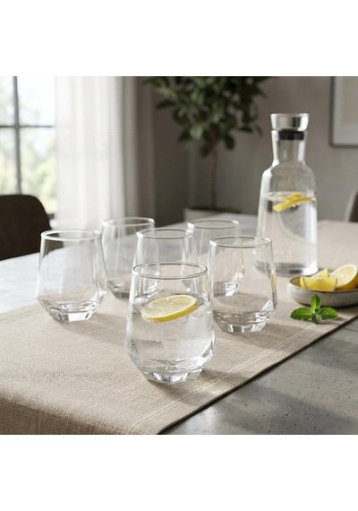 6'li Geometrik Cam Su Ve Meşrubat Bardağı Seti - Modern Kesim Kahve Yanı Bardağı 340 Ml Çok Renkli
