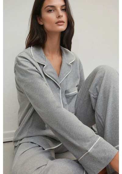 Hiccup Yumuşak Pamuklu Örme Pijama Takımı Açık Gri
