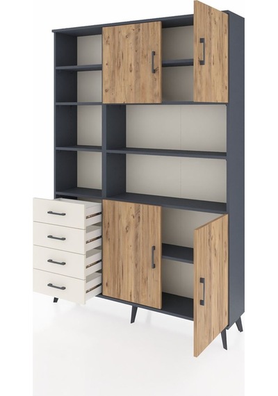 Arges Dolap 9 Raflı 4 Çekmeceli 4 Kapaklı 132x30x195 Antrasit... Antrasit