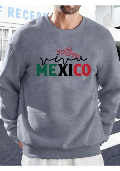 Startmore Startmoremeksika Yaratıcı Harf Baskılı Günlük Sokak Giyimi Erkek Polar Yüksek Bel Sweatshirt Spor Bisi Gri