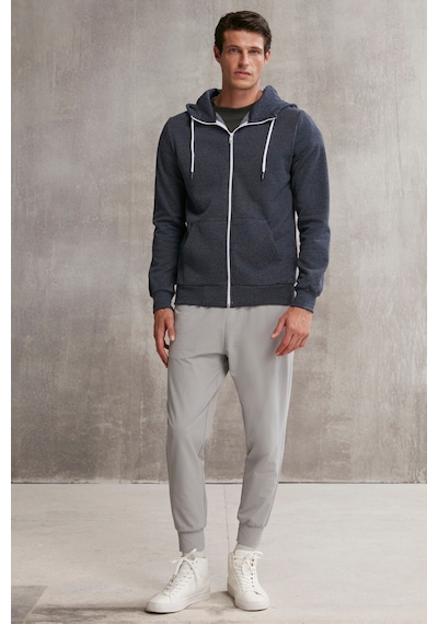 Grimelange Core Erkek Fermuarlı Yüksek Yaka Kapüşonlu Kordonlu Içi Polarlı Lacivert Sweatshirt