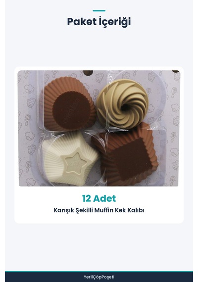 Muffin Kek Kalıbı Seti - 12'li - Karışık Şekilli Silikon Çok Renkli