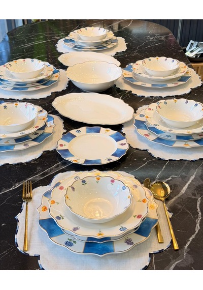 24 Parça 6 Kişilik Lavinya Blue Porselen Yemek Takımı -5509 Mavi