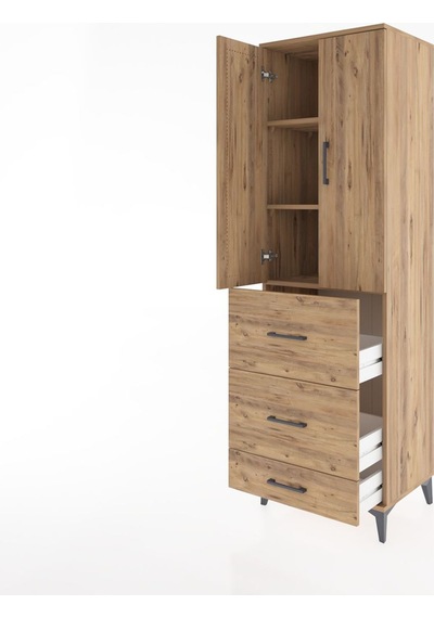 Hyperion Dolap 3 Raflı 3 Çekmeceli 2 Kapaklı 60x44x195 Çam-çam Çam