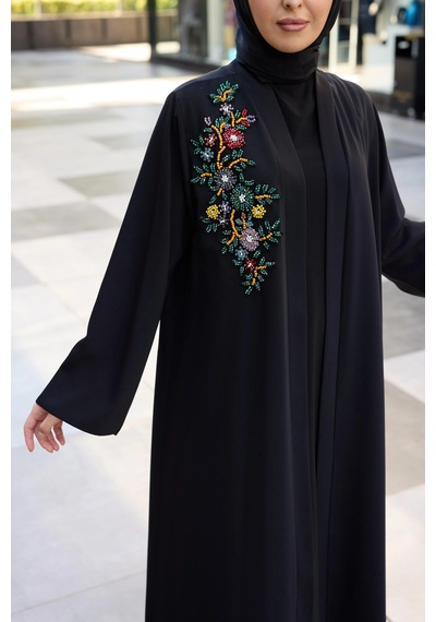 Nazzain Hanna Abaya Siyah Çok Renkli
