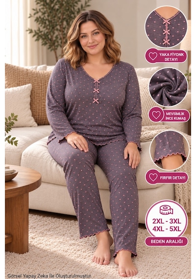 Seboteks Mevsimlik İnce Kumaş Kalp Desenli Uzun Kollu Büyük Beden Kadın Pijama Takımı 3177 Füme Seboteks Mevsimlik İnce Kumaş Kalp Desenli Uzun Kollu Büyük Beden Kadın Pijama Takımı 3177 Füme