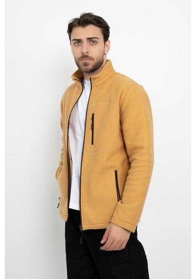 Dasüniforma Unisex Traşlanmış Tüylenmez Cepli Polar Ceket Standart Tam Fermuarlı Soğuk Geçirmez Polar Mont Turuncu
