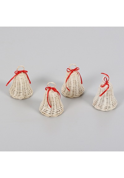 Yılbaşı Dekoru Beyaz Kurdelalı Rattan Çan 10x7 Cm