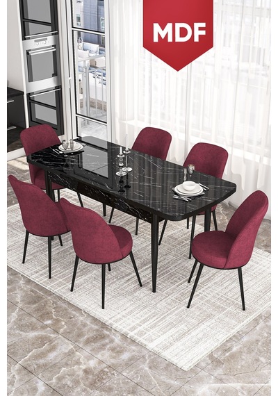 Canisa Kor Serisi 70x114 Açılabilir MDF Mutfak Masası Takımı Siyah Mermer Desen Masa 6 Bordo Sandalye Masa Siyah Mermer Desen Sandalye Bordo Canisa Kor Serisi 70x114 Açılabilir MDF Mutfak Masası Takımı Siyah Mermer Desen Masa 6 Bordo Sandalye Masa Siyah Mermer Desen Sandalye Bordo