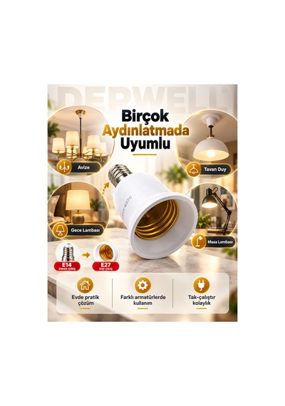 Yeni 2026 E14 To E27 Duy Dönüştürücü Adaptör 1 Adet İnce Duy Kalın Duy Çevirici Lamba Soketi Akıllı Ampul Led Aydınlatma Çözümü Avize Sarkıt Abajur Uyumlu Plastik Gövde Pratik Dönüşüm Aparatı