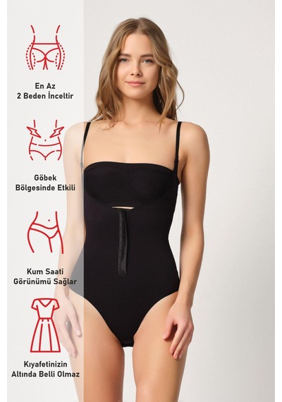 Siyah Mı Emay 2043 Göğsü Açık Agraflı Body Korse Siyah