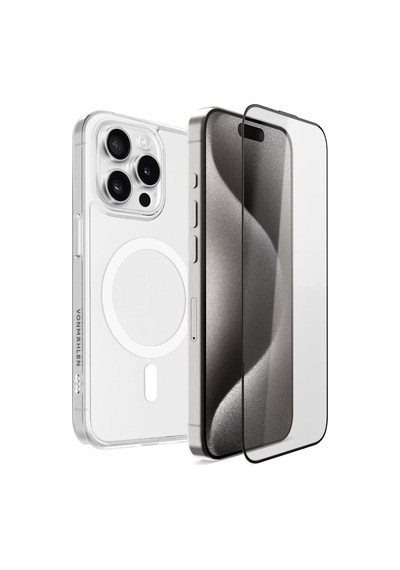 Vonmahlen Apple Uyumlu iPhone 15 Pro Max Secure Bundle Şeffaf Kılıf + Ekran Koruyucu