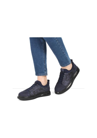 Erkek Lacivert Kalın Tabanlı Nubuk Deri Sneaker